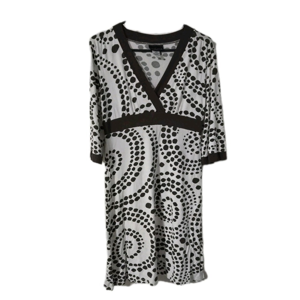 Athleta Shift Dress Geometric Dots, White & Brown, Medium